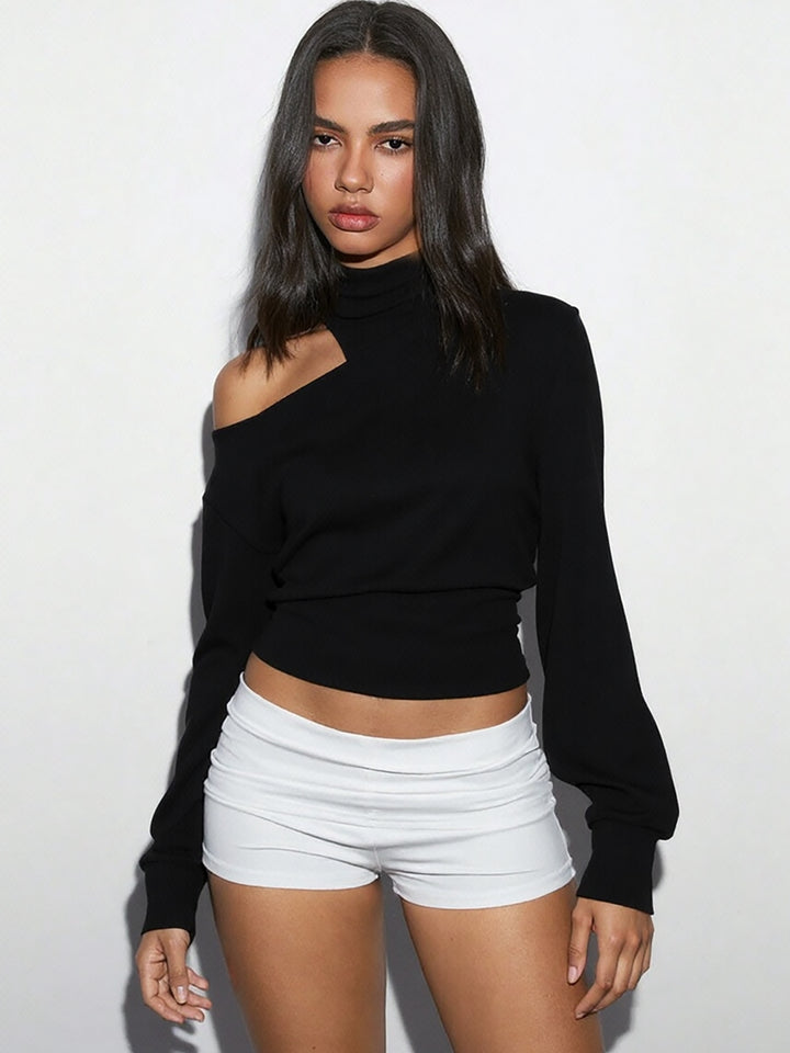 Black Neck Cut-Out Detail Top