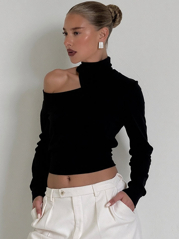 Black Neck Cut-Out Detail Top