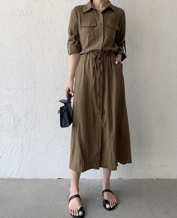 Olive Three- Fourth Sleeve Collared Neck Dress