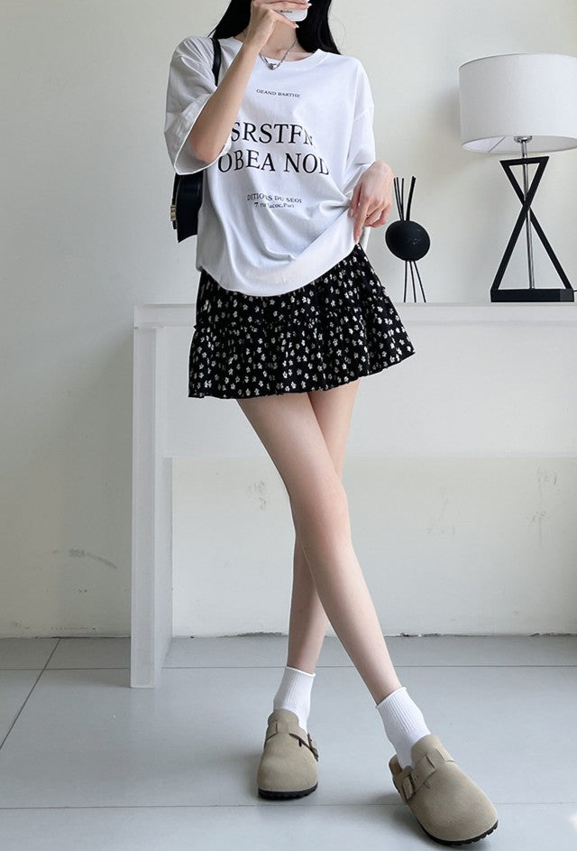 Black Printed Tiered Skirt
