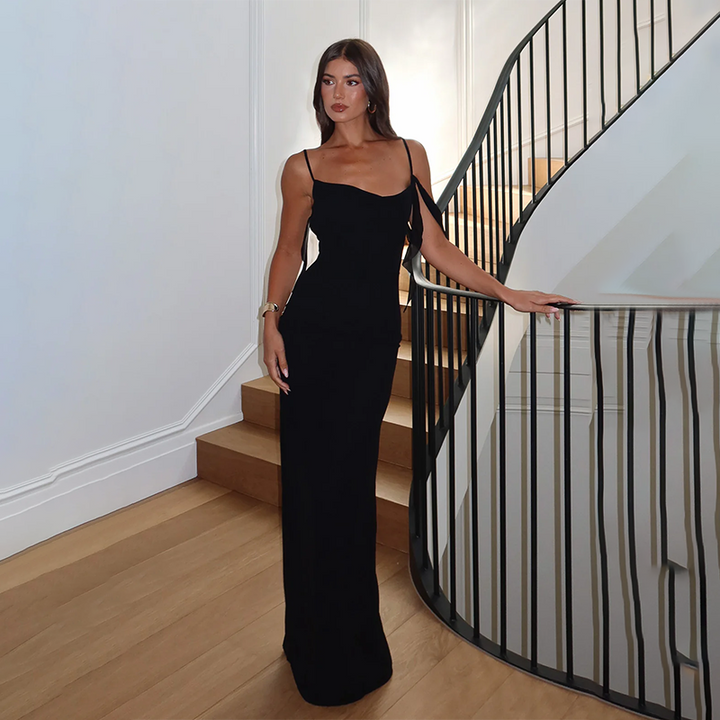 Black Strappy Cowl Neck Solid Dress