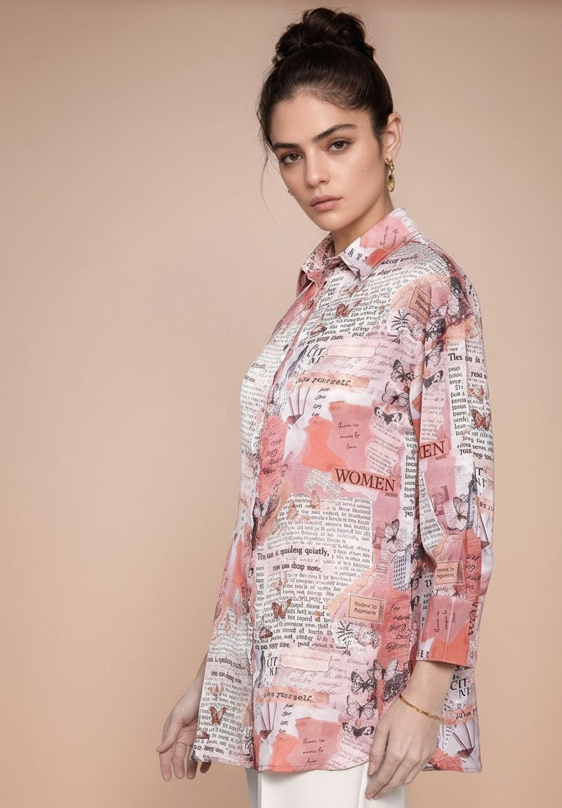 Beige Full Sleeve Abstract Printed Shirt