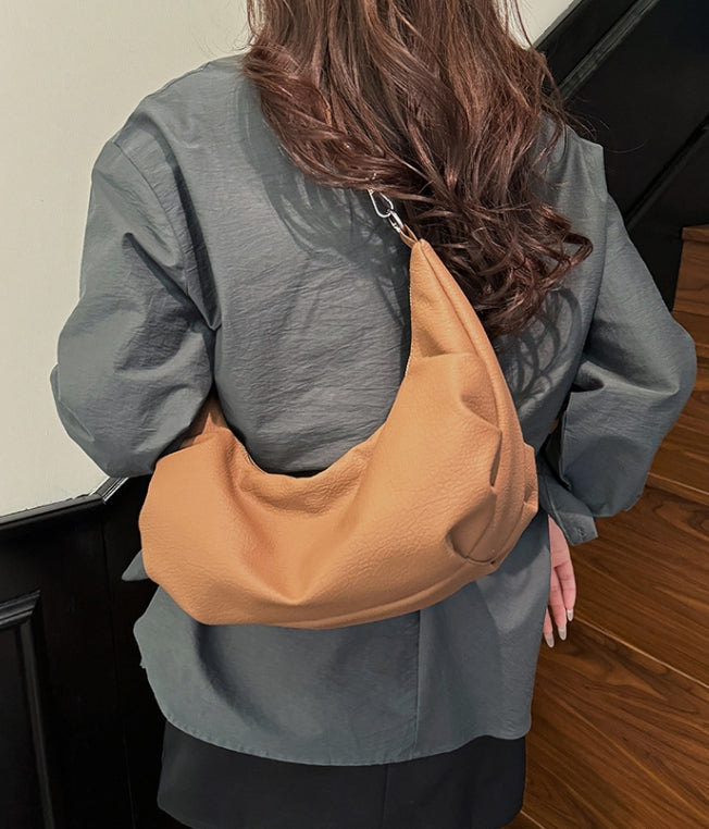Brown Patterned Crescent Shoulder Bag