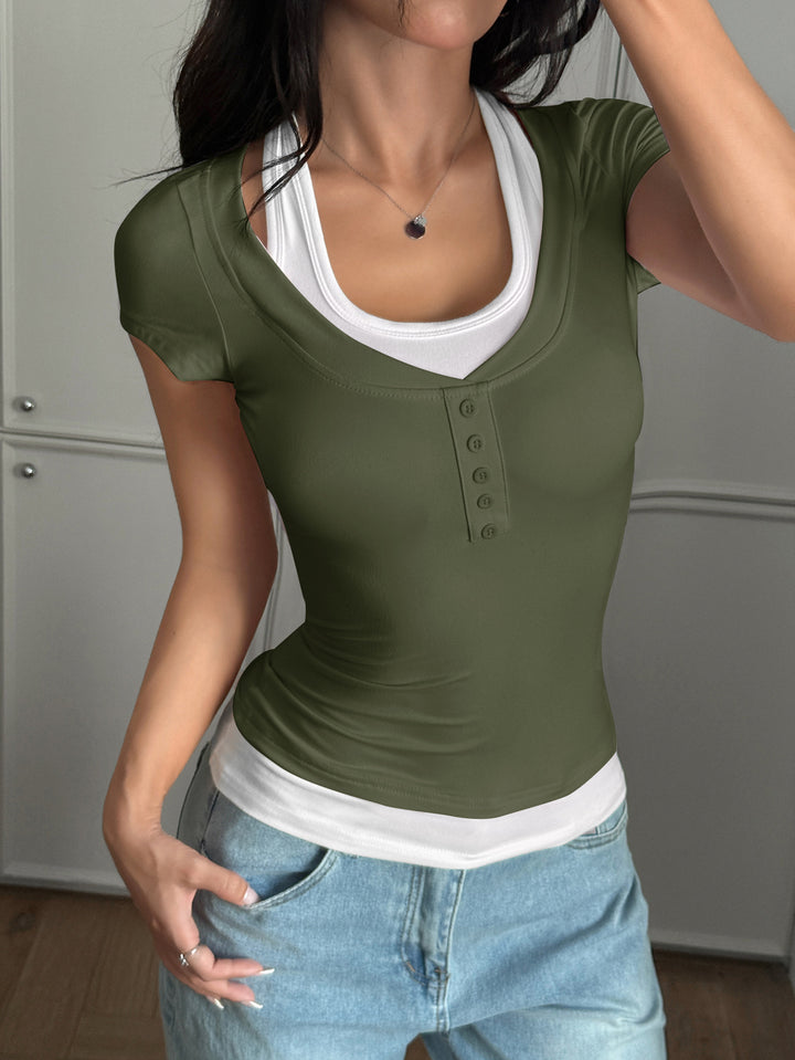 Olive Contrast Two Piece Top