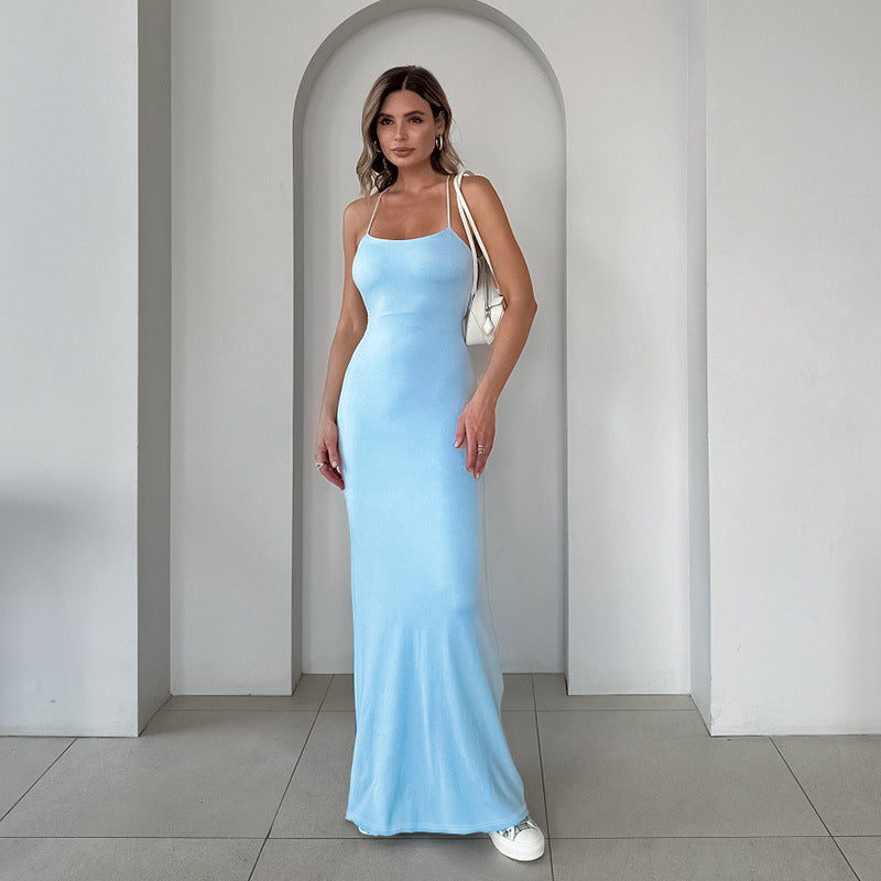 Blue Back Tie Up Dress