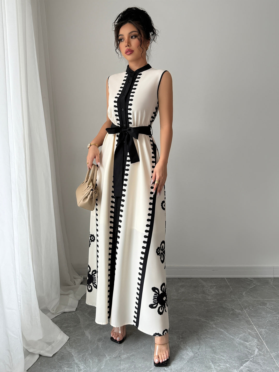 White Monochrome High Neck Maxi