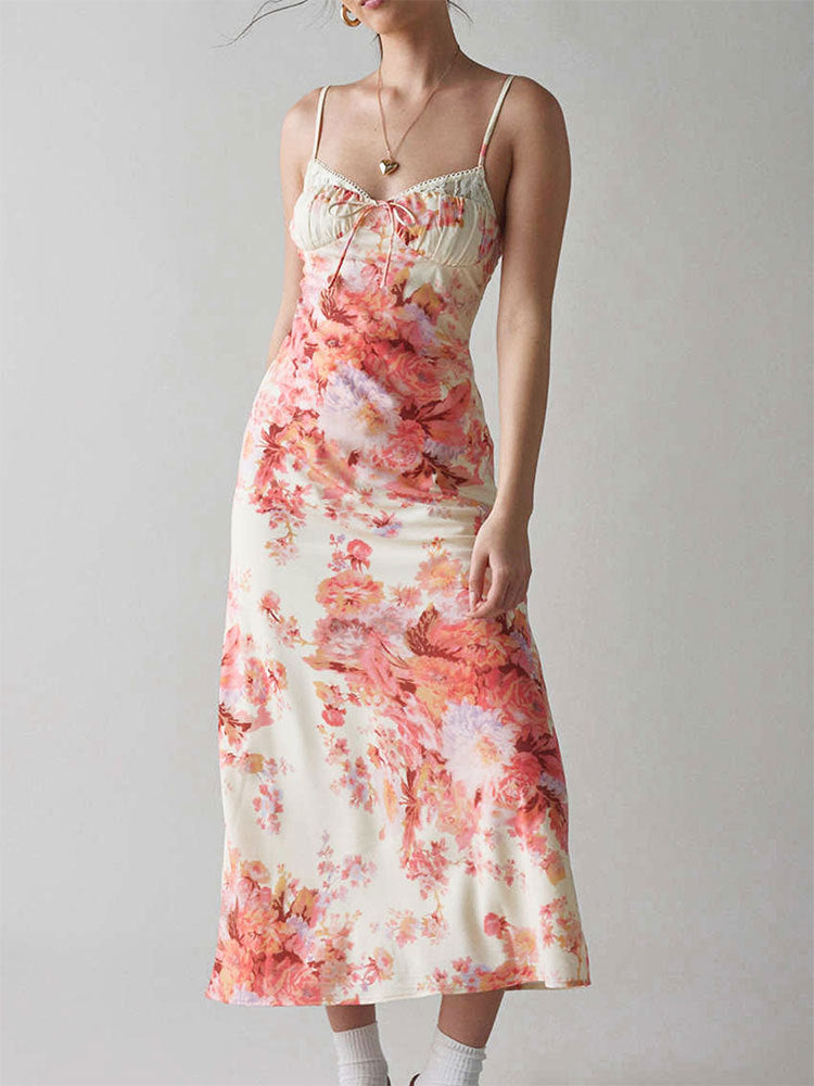 White Strappy Floral Midi Dress