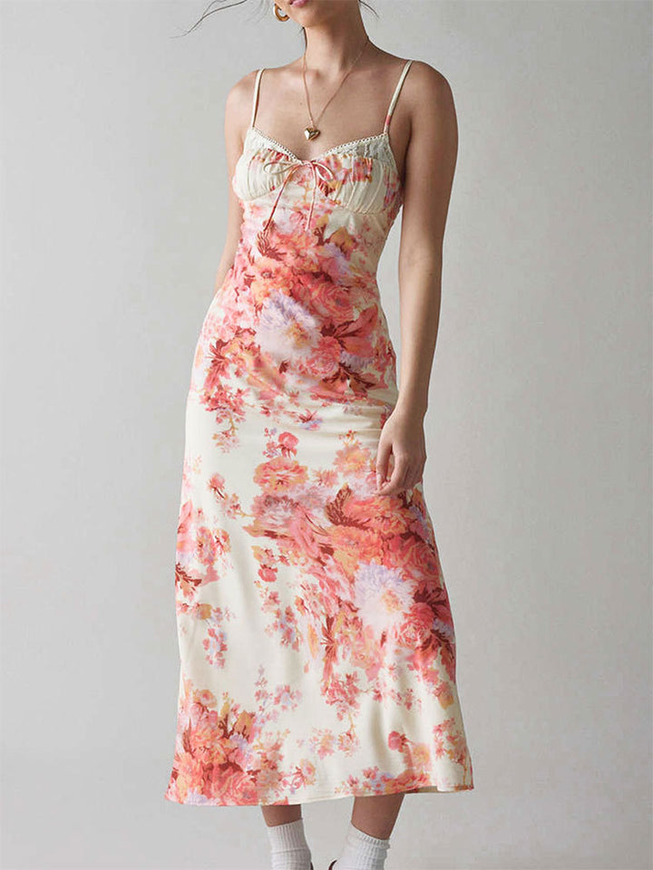 White Strappy Floral Midi Dress