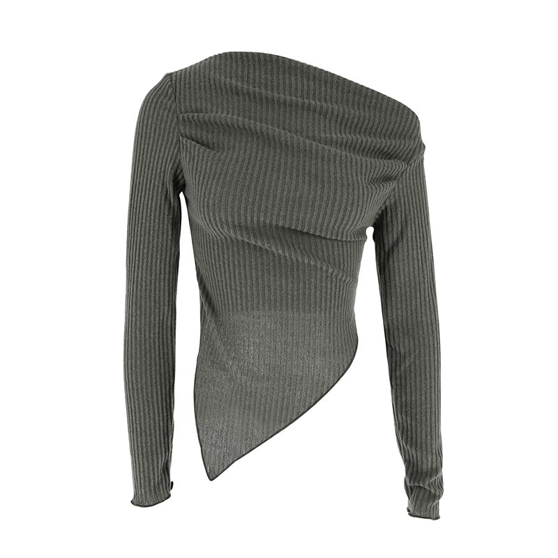 Solid Grey One Shoulder Ribbed Top