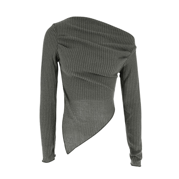 Solid Grey One Shoulder Ribbed Top