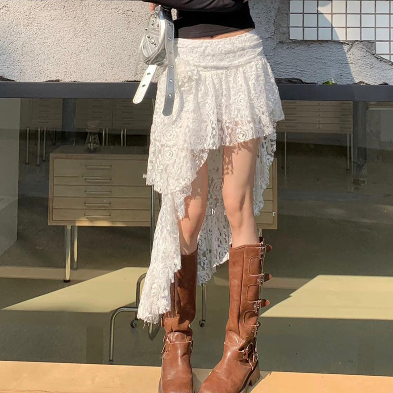 White Lace Skirt With Shorter Front