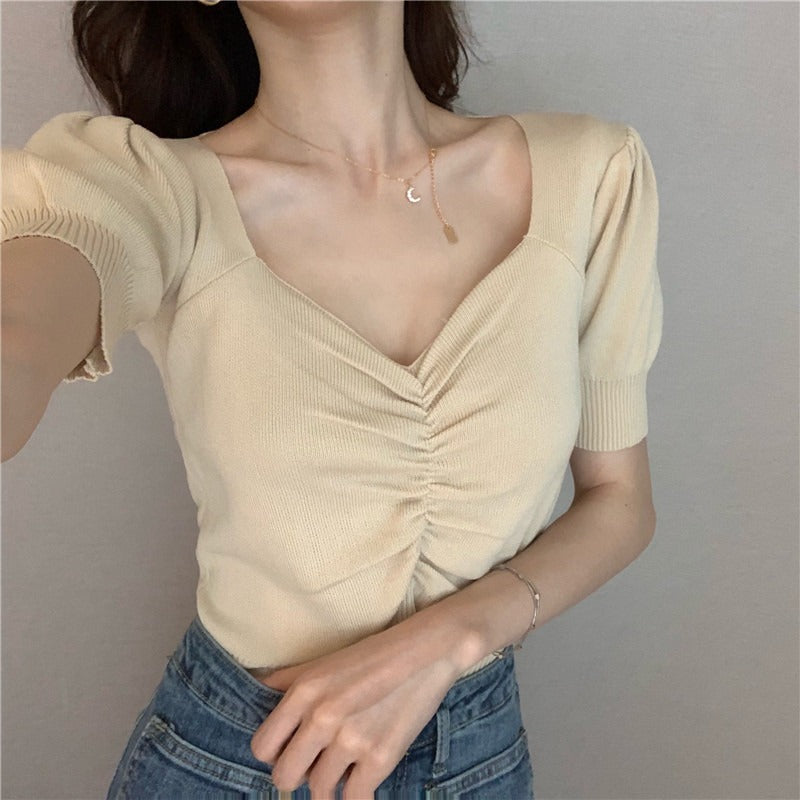 Cream Sweetheart Neckline Top