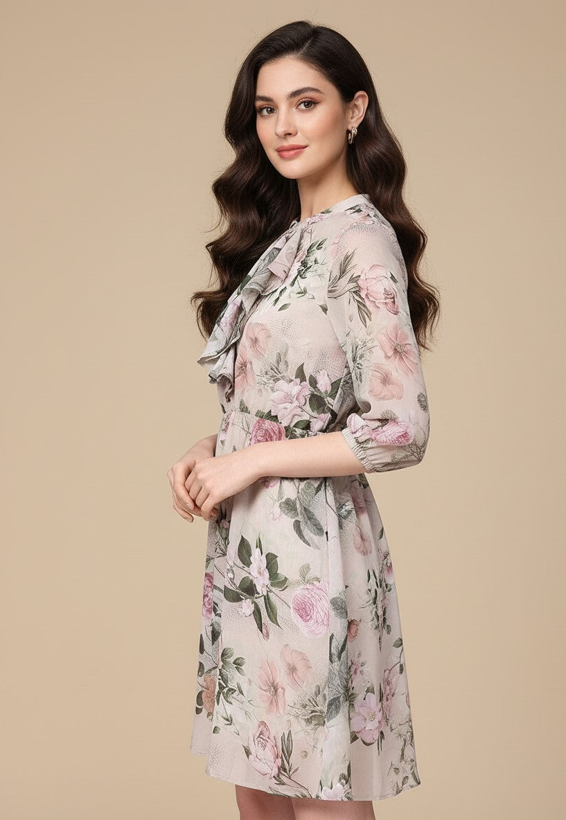 Light Green Printed High Neck Dress