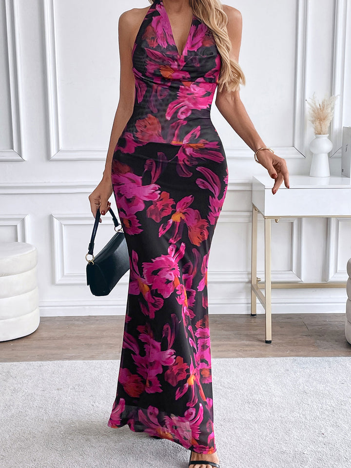 Pink Printed Halter Neck Dress