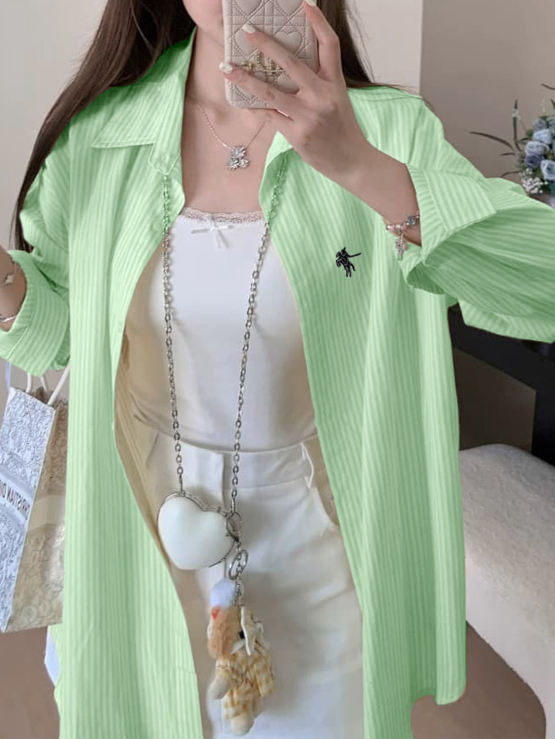 Green Full Sleeve Button Down Collared Shirt