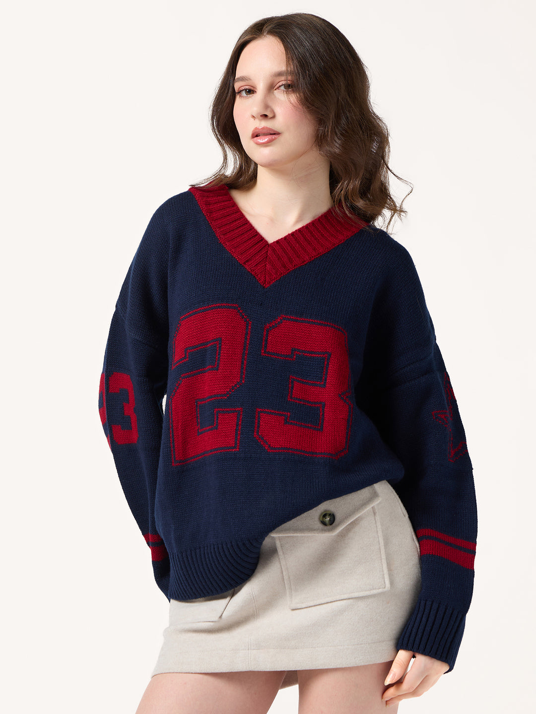 Navy Blue Varsity Graphic Sweater