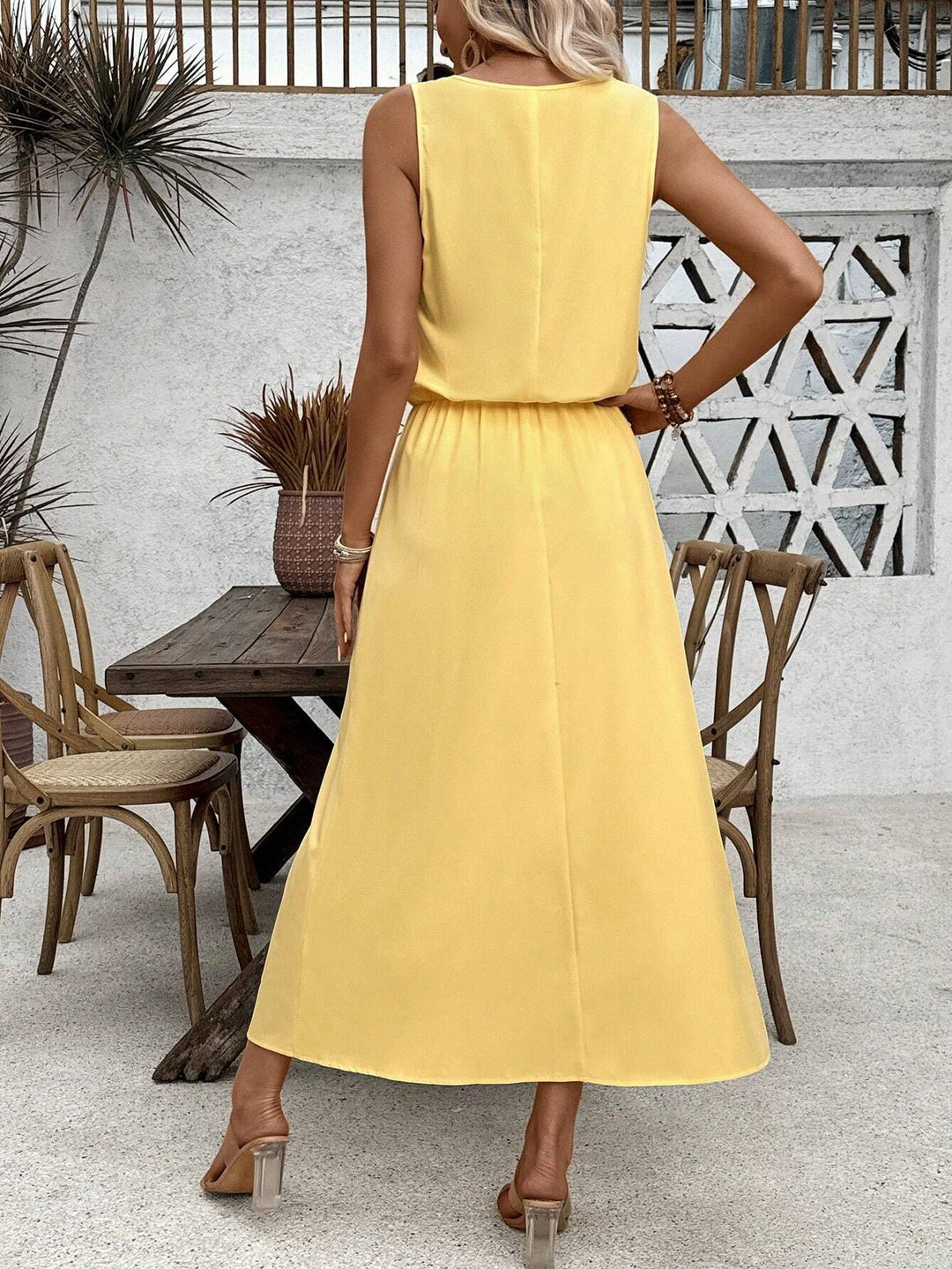 Yellow Half Sleeved Relaxed Fit Slit Dress