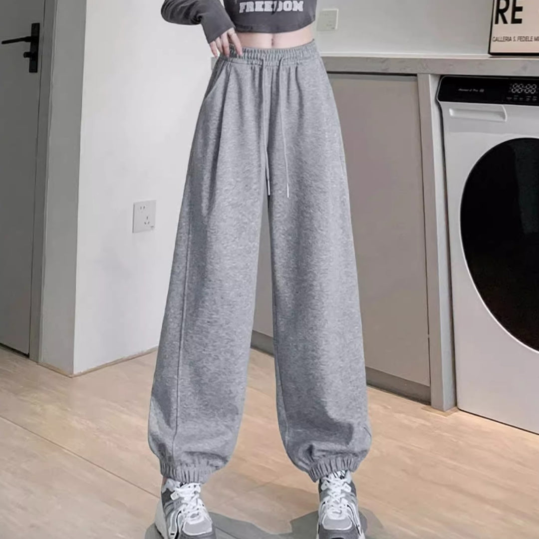 Grey Wide Leg Solid Joggers