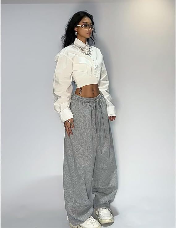 Grey Baggy Fit Drawstring Joggers