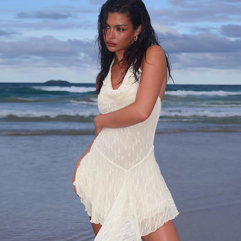 Offwhite Cowl Neck Fit And Flare Dress