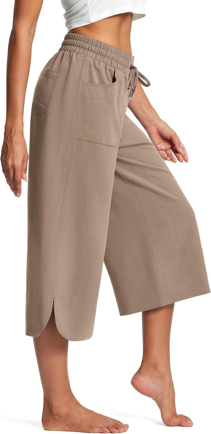 Beige Wide Leg Calf Length Trouser