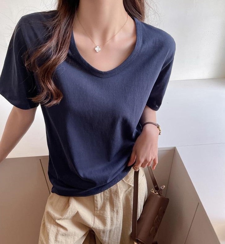 Navy Blue Relaxed Fit Solid T-Shirt