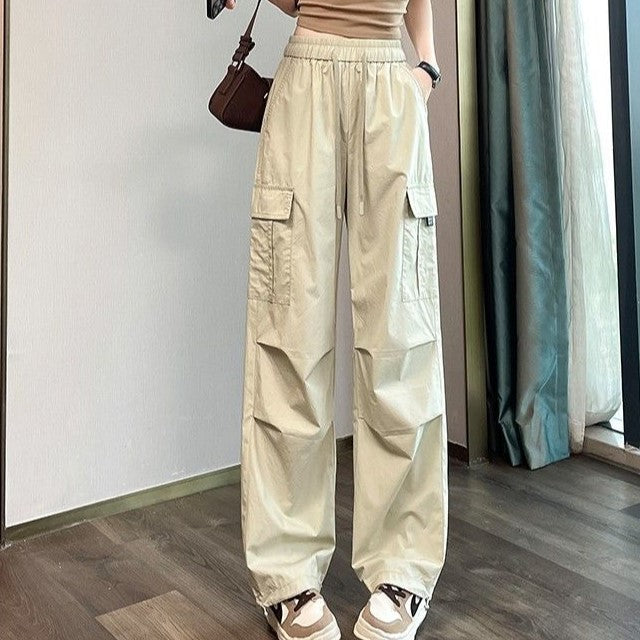 Khaki Cargo Pin Tucked Sweatpants