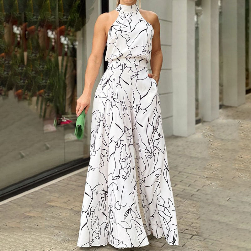 White Halter Neck Wide Leg Jumpsuit