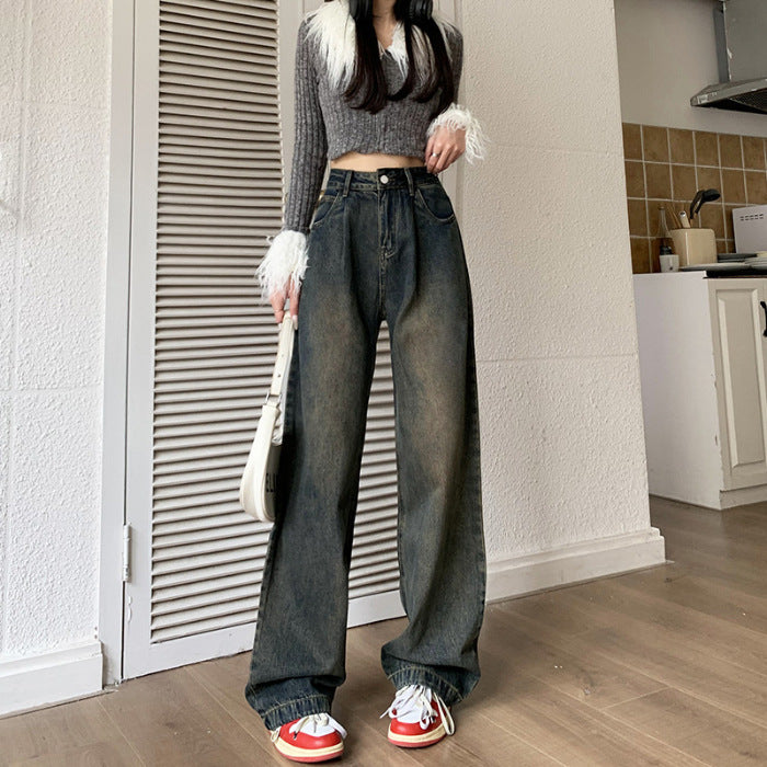 Grey Tinted Wide Leg Jeans