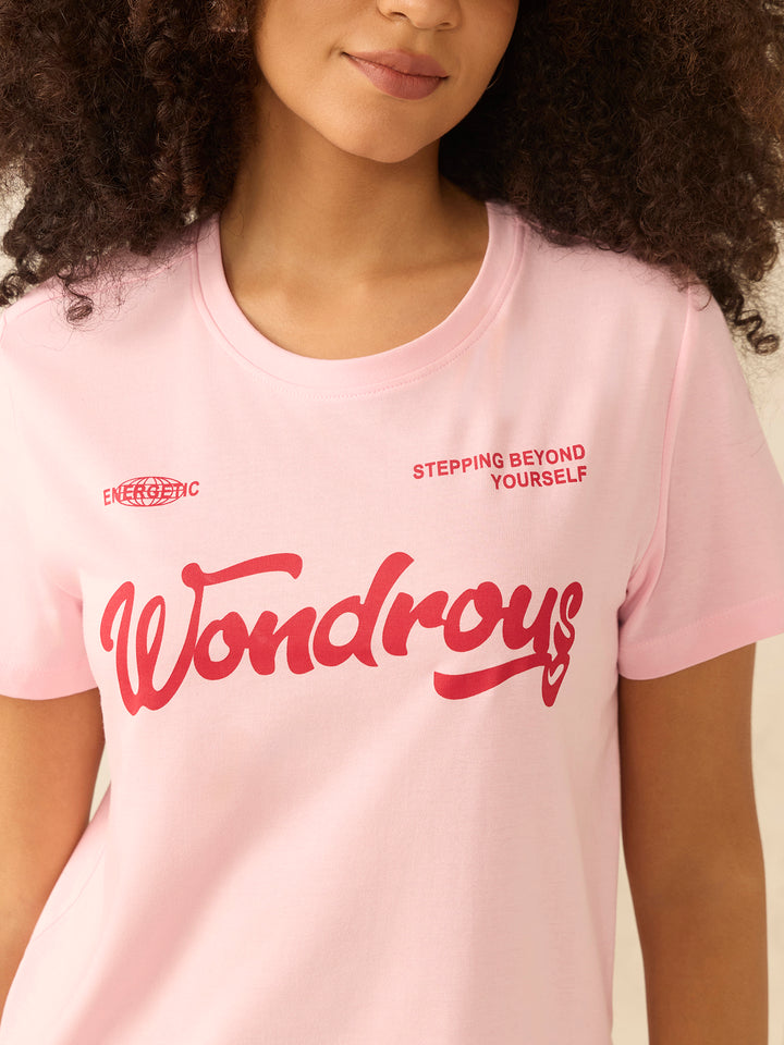 Pink Short Sleeves Crew Neck T-Shirt