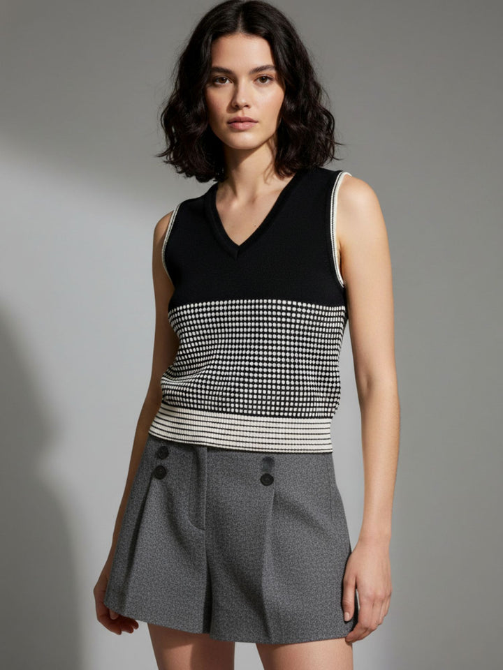 White V Neck Flat Knit Tank
