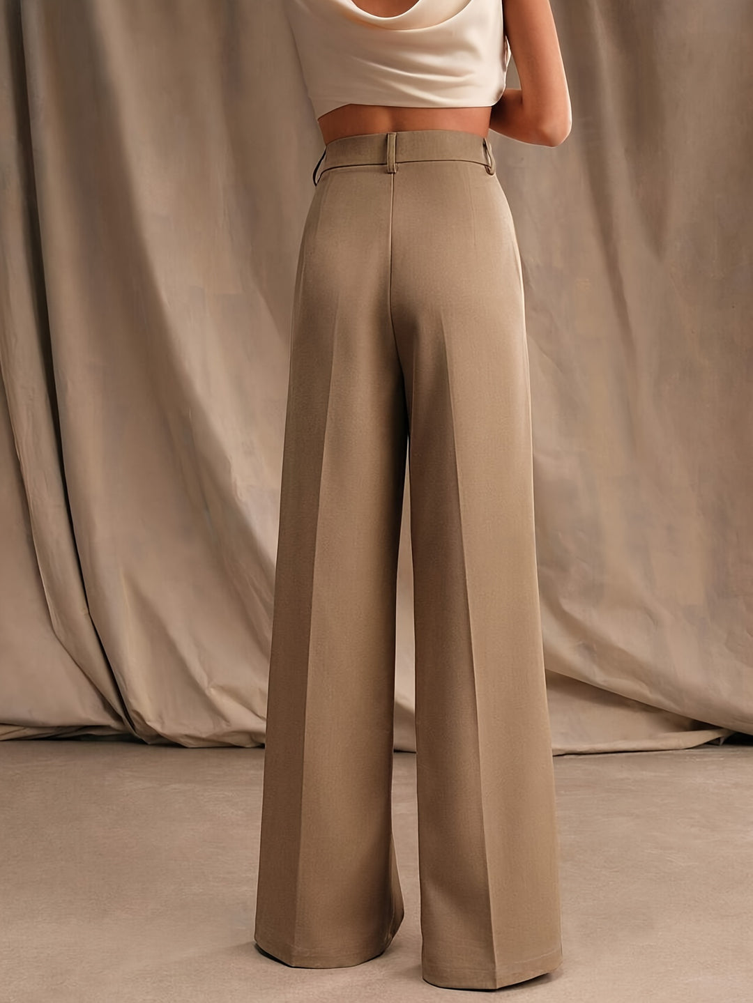 Beige High Waist Wide Leg Trouser
