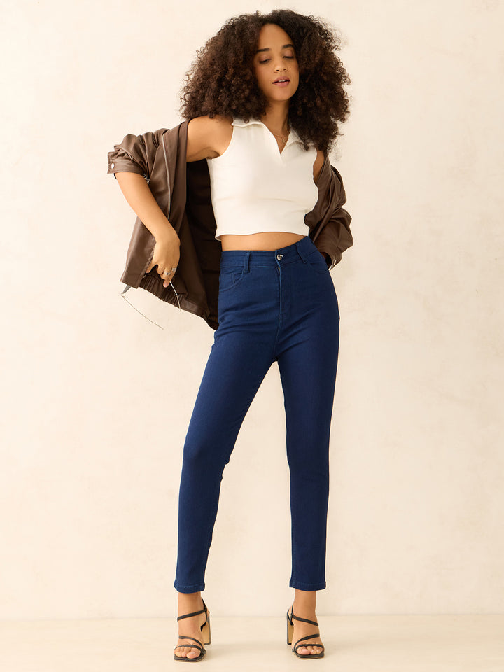 Navy Blue Pencil Slim Fit High-Rise Jeans