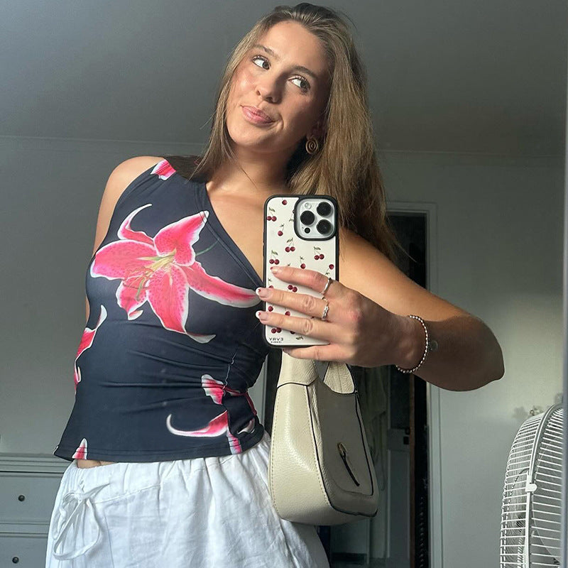 Black Printed Off Shoulder Top