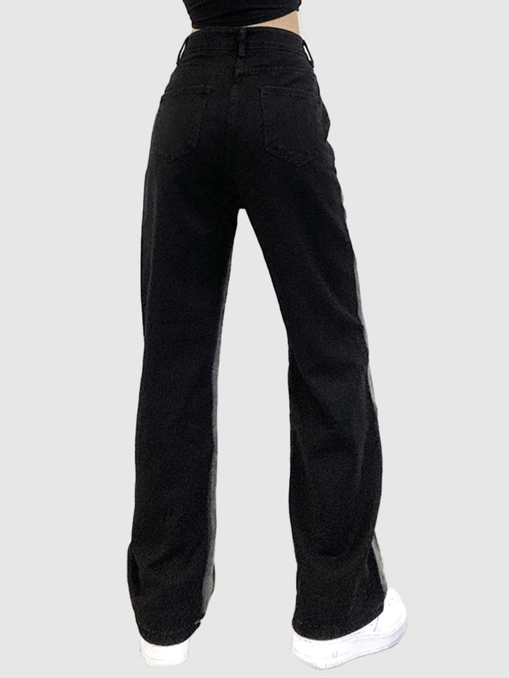 Black Dual Tone Washed Straight Denim