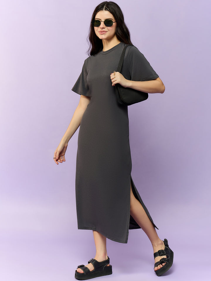 Charcoal Short Sleeves Tee Dress
