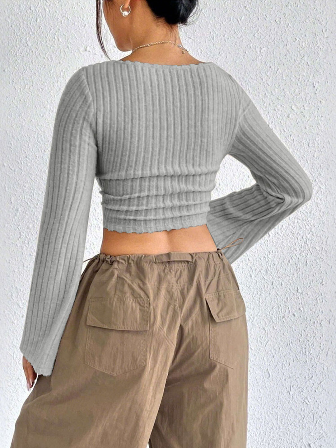 Grey Bell Sleeve U-Hem Top
