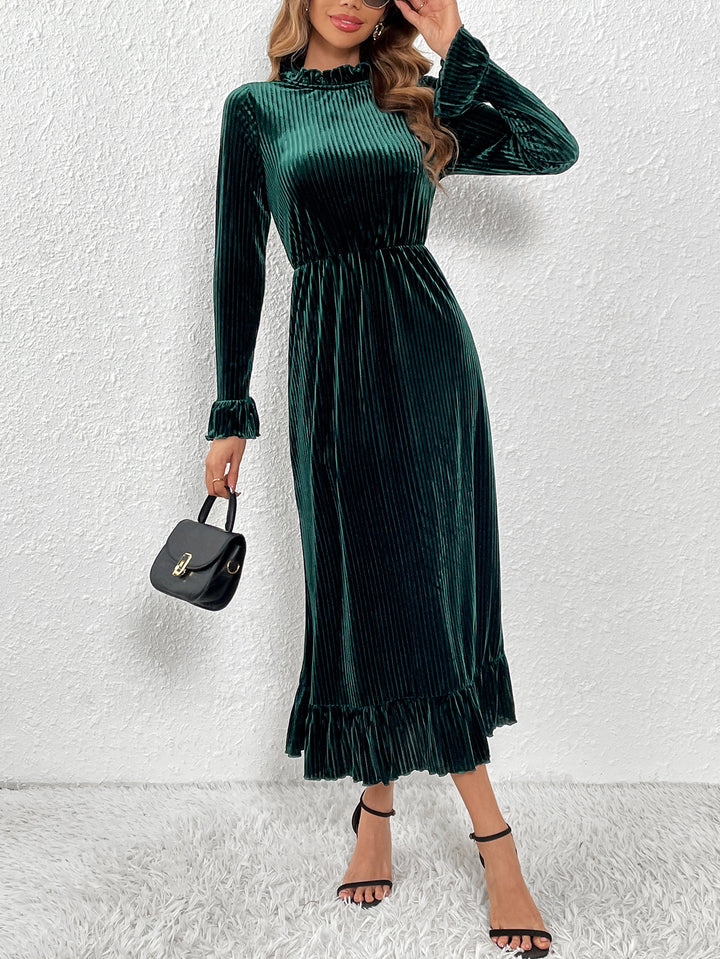 Green High Neck Velour Dress