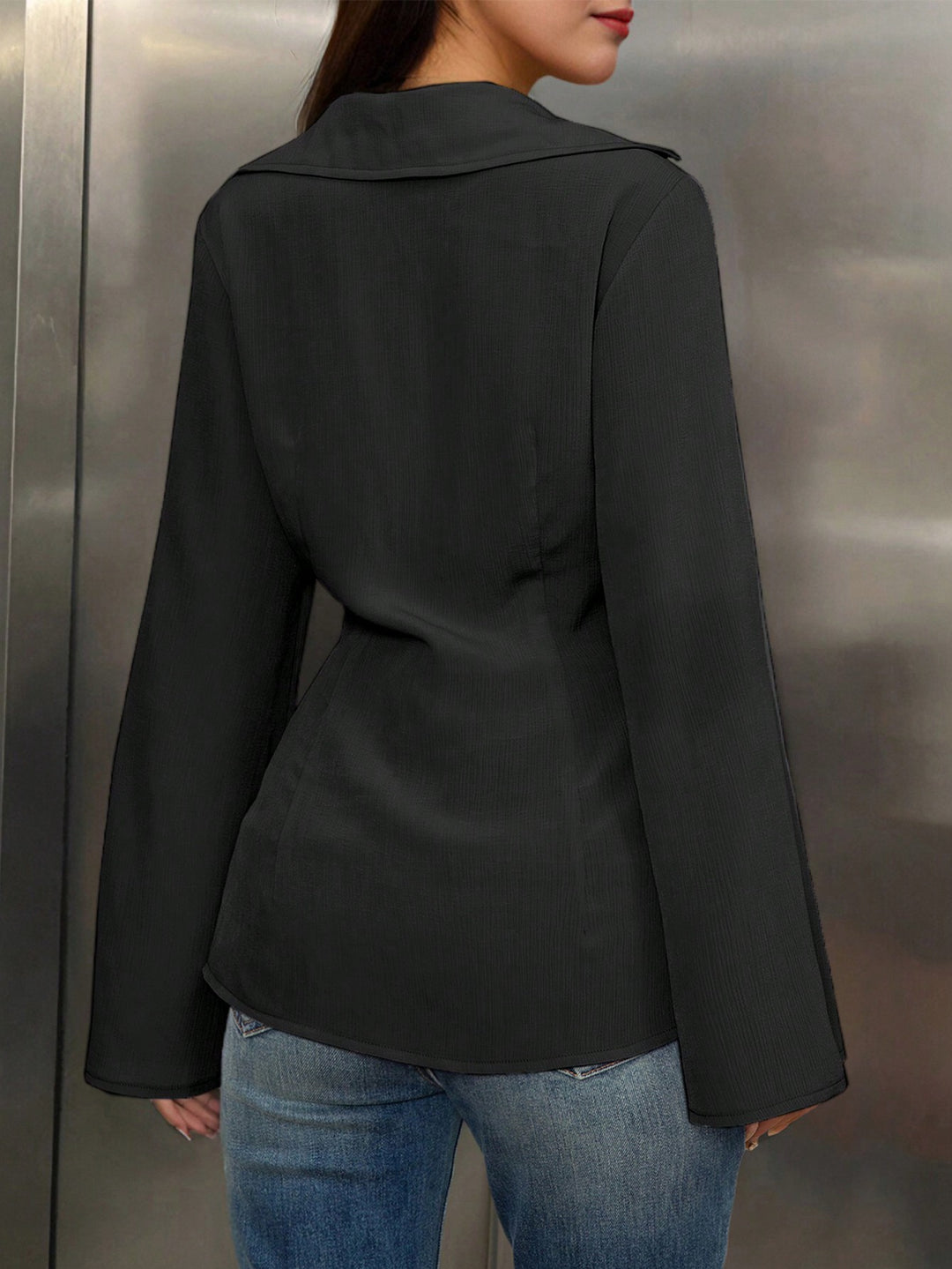 Black V-Neck Long Sleeve Shirt