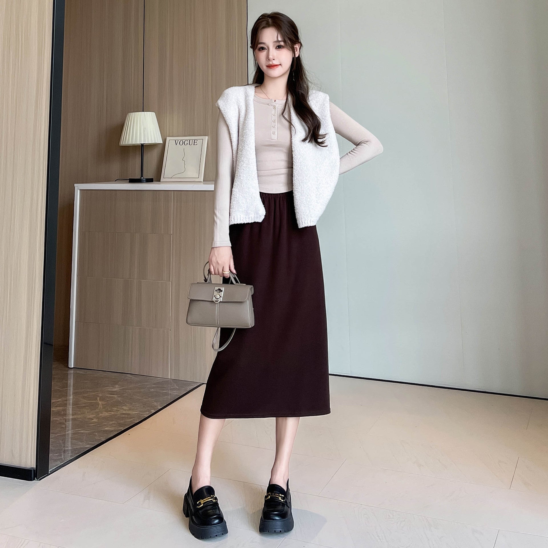 Brown Elasticated A-Line Skirt