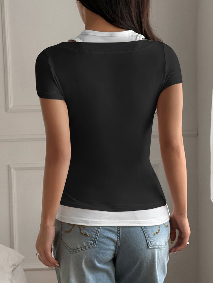 Black Contrast Two Piece Top