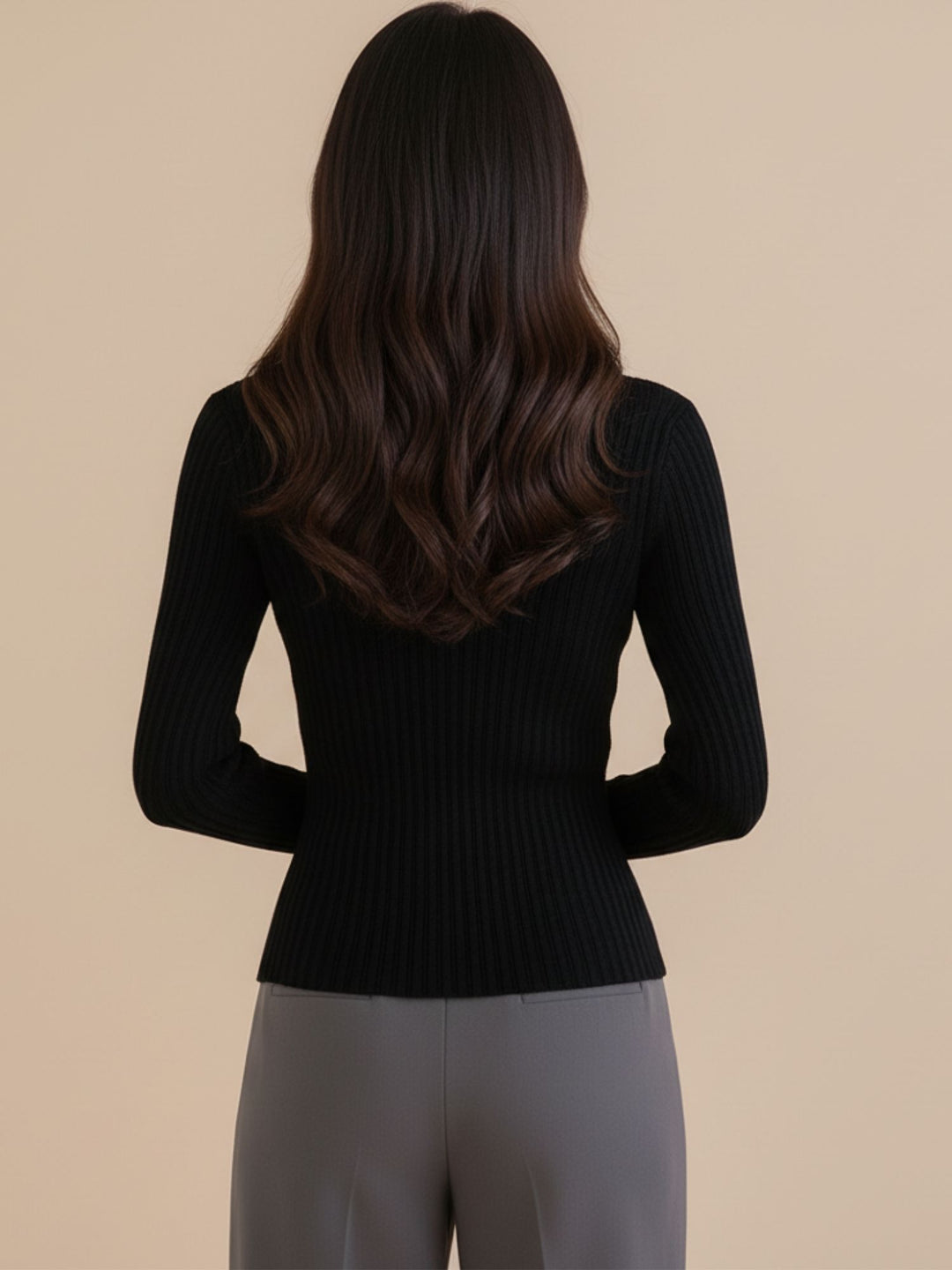 Navy Blue Full Sleeve Neck Cutout Wrap Top