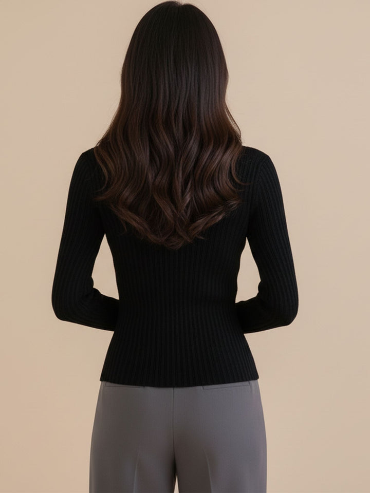 Navy Blue Full Sleeve Neck Cutout Wrap Top