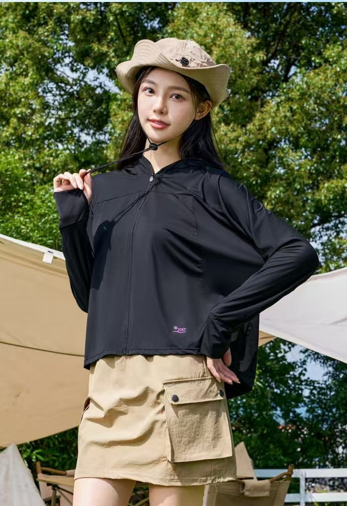 Black Full Sleeve Front Zip Sunproof Hooded Jacket