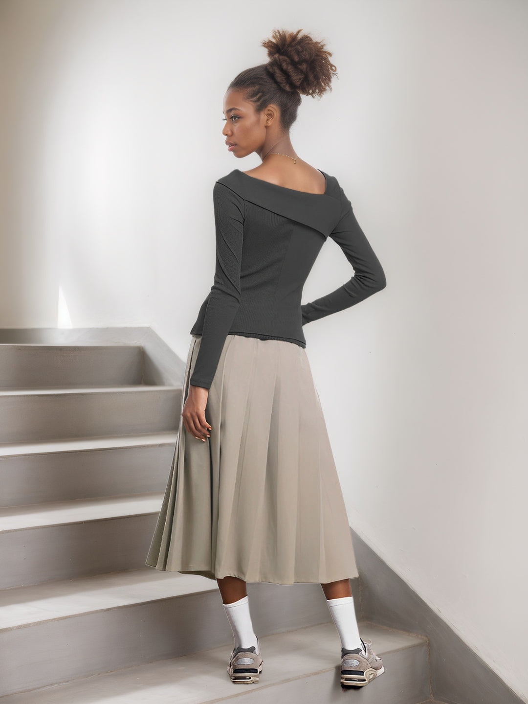 Grey Off-Shoulder Asymmetric Hem Top