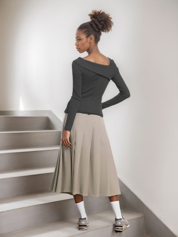 Grey Off-Shoulder Asymmetric Hem Top