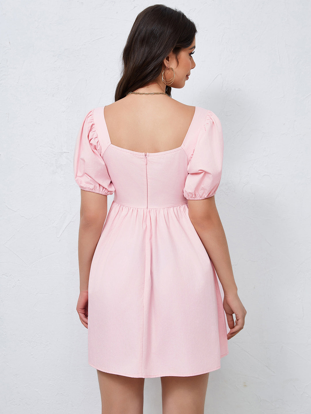 Pink Puff Sleeved Skater Dress