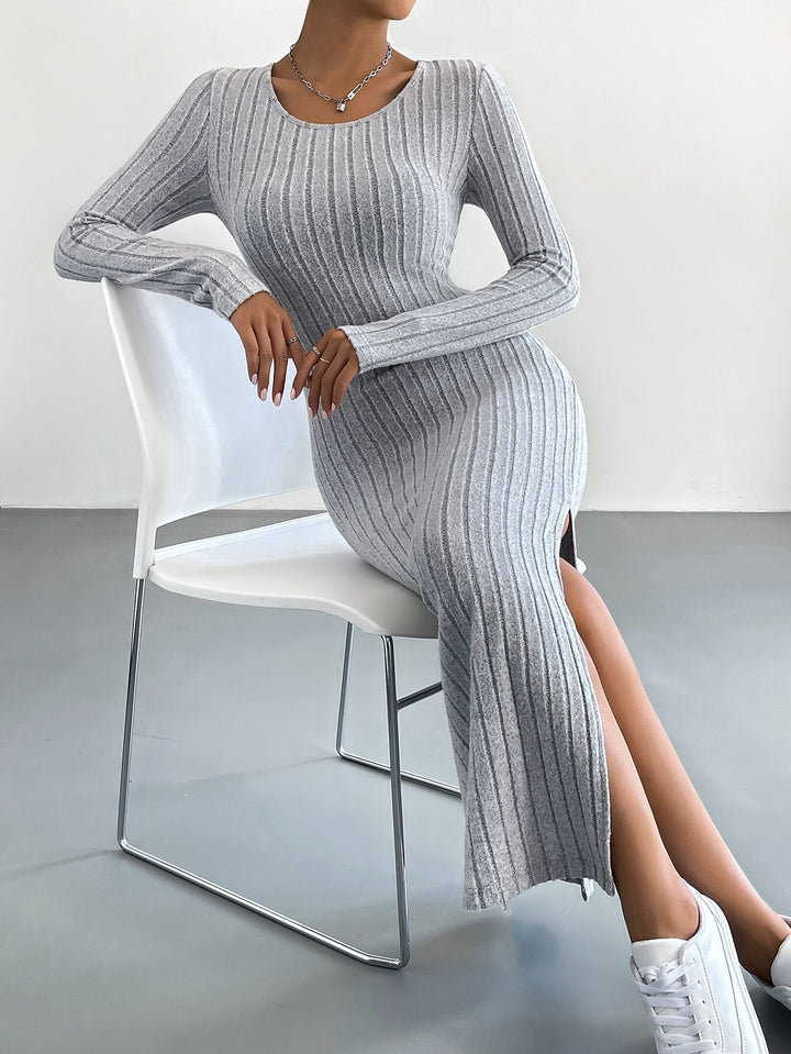 Grey Full Sleeved Bodycon Maxi Dress