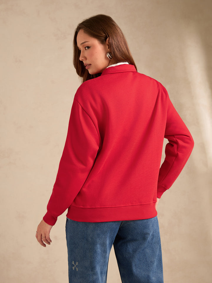 Red Plush Russian Fleece Zip-Up Sweatshirt