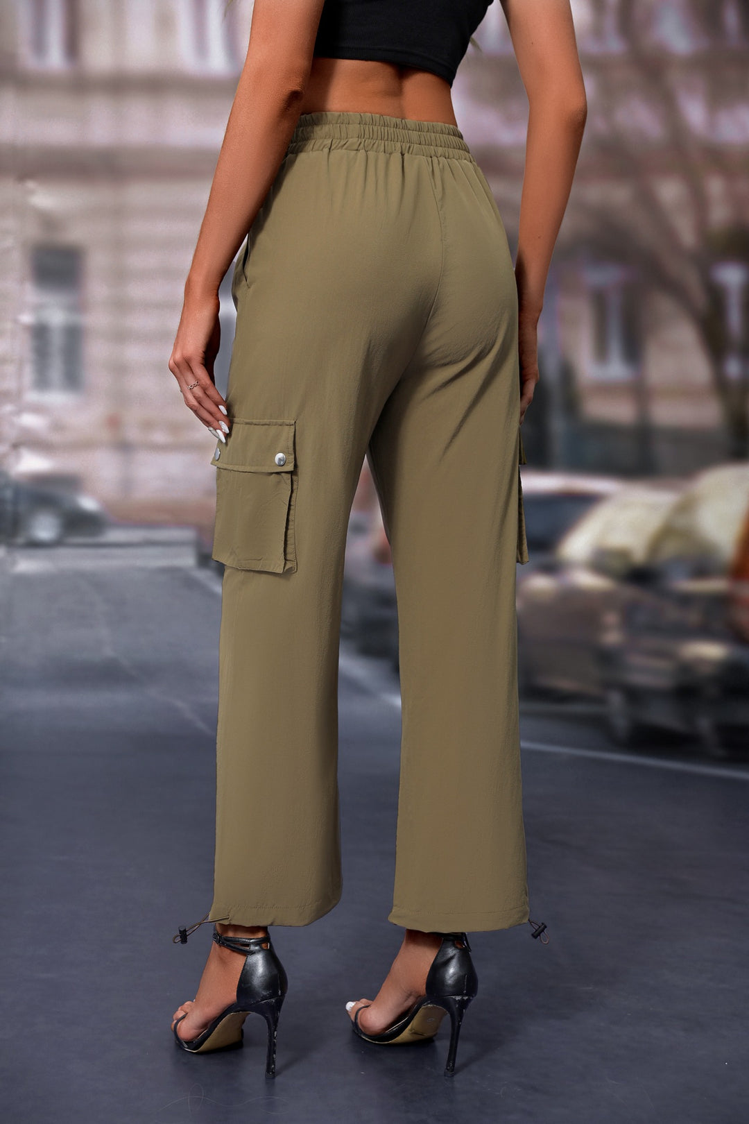 Olive Elasticated Parachute Cargo Sweatpants
